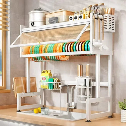 Royallure Adjustable Over the Sink Dish Rack – Space-Saving Stainless Steel Dish Drying Rack for Plates and Bowls 0