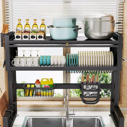 Royallure Adjustable Over the Sink Dish Rack – Space-Saving Stainless Steel Dish Drying Rack for Plates and Bowls 2