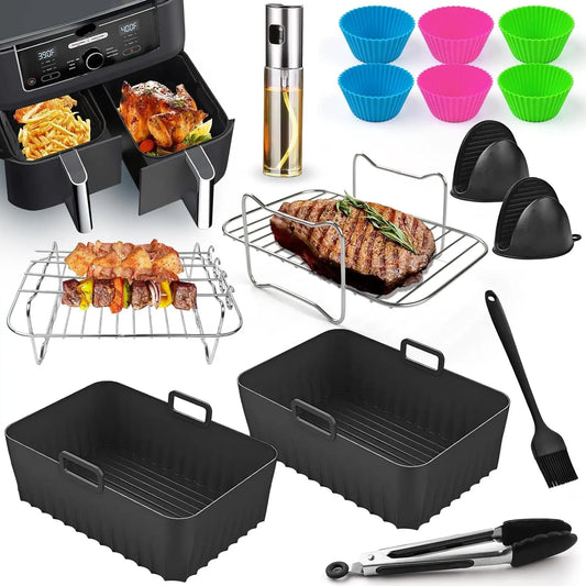 Royallure Air Fryer Accessories Set for Ninja Dual Basket Models – BPA Free, 7.6L-9.5L Compatible, Includes Silicone Inserts and Tools 0