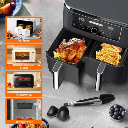 Royallure Air Fryer Accessories Set for Ninja Dual Basket Models – BPA Free, 7.6L-9.5L Compatible, Includes Silicone Inserts and Tools 2