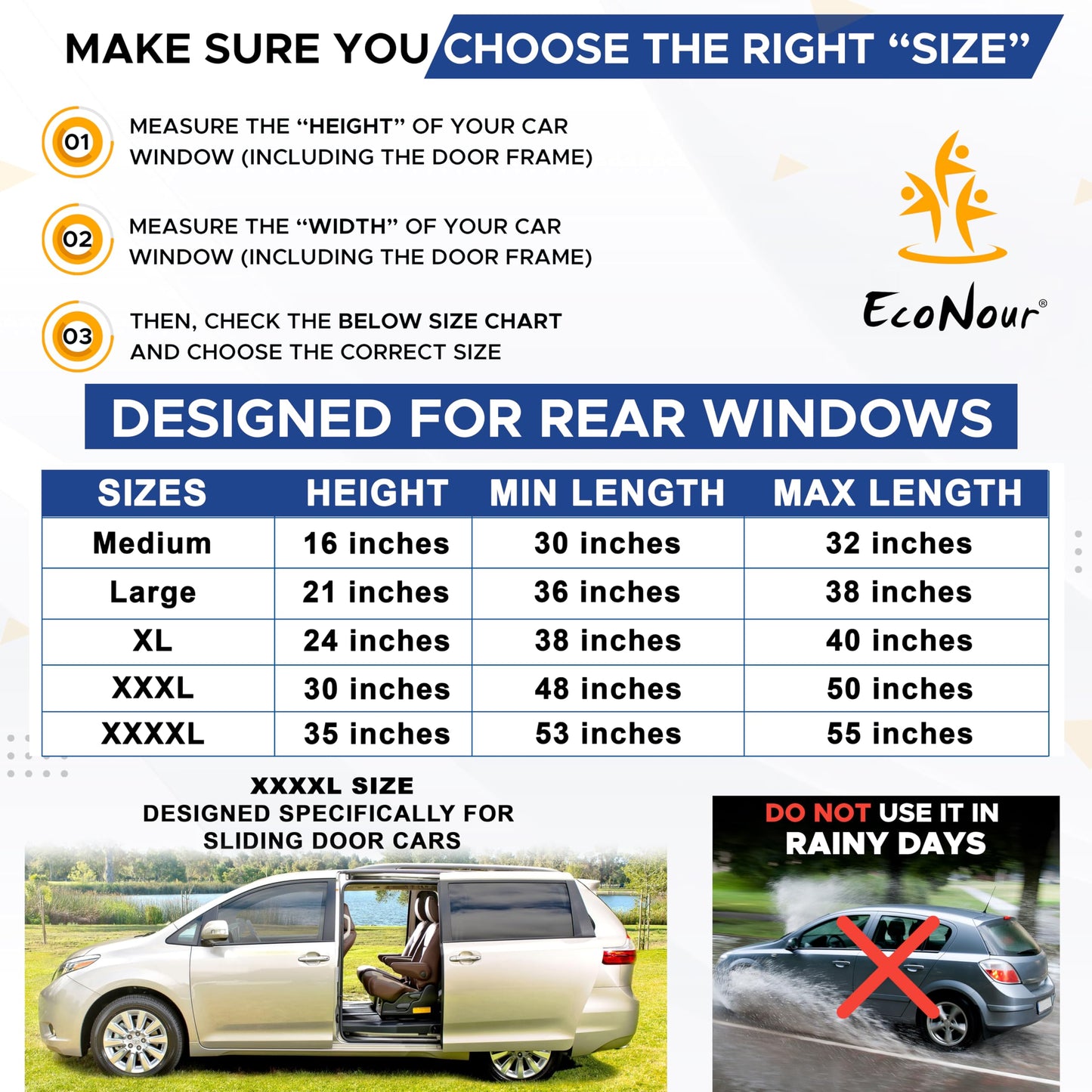 Royallure Car Sun Shade - Stretchable Side Window Covers for SUVs, Trucks & Minivans - UV Protection & Privacy - Pack of 2, XL 40 x 24 3