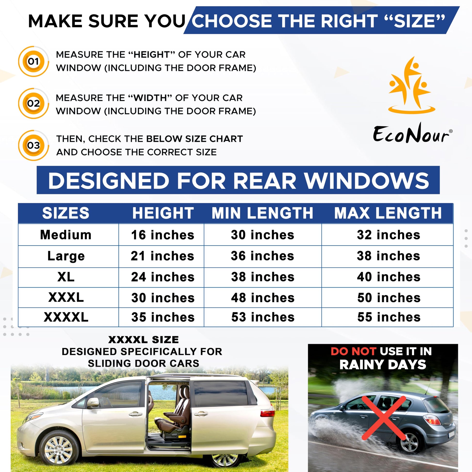Royallure Car Sun Shade - Stretchable Side Window Covers for SUVs, Trucks & Minivans - UV Protection & Privacy - Pack of 2, XL 40 x 24 3