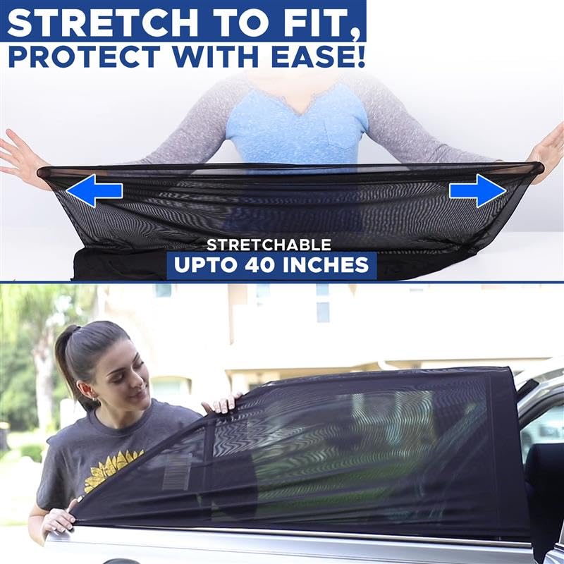 Royallure Car Sun Shade - Stretchable Side Window Covers for SUVs, Trucks & Minivans - UV Protection & Privacy - Pack of 2, XL 40 x 24 5