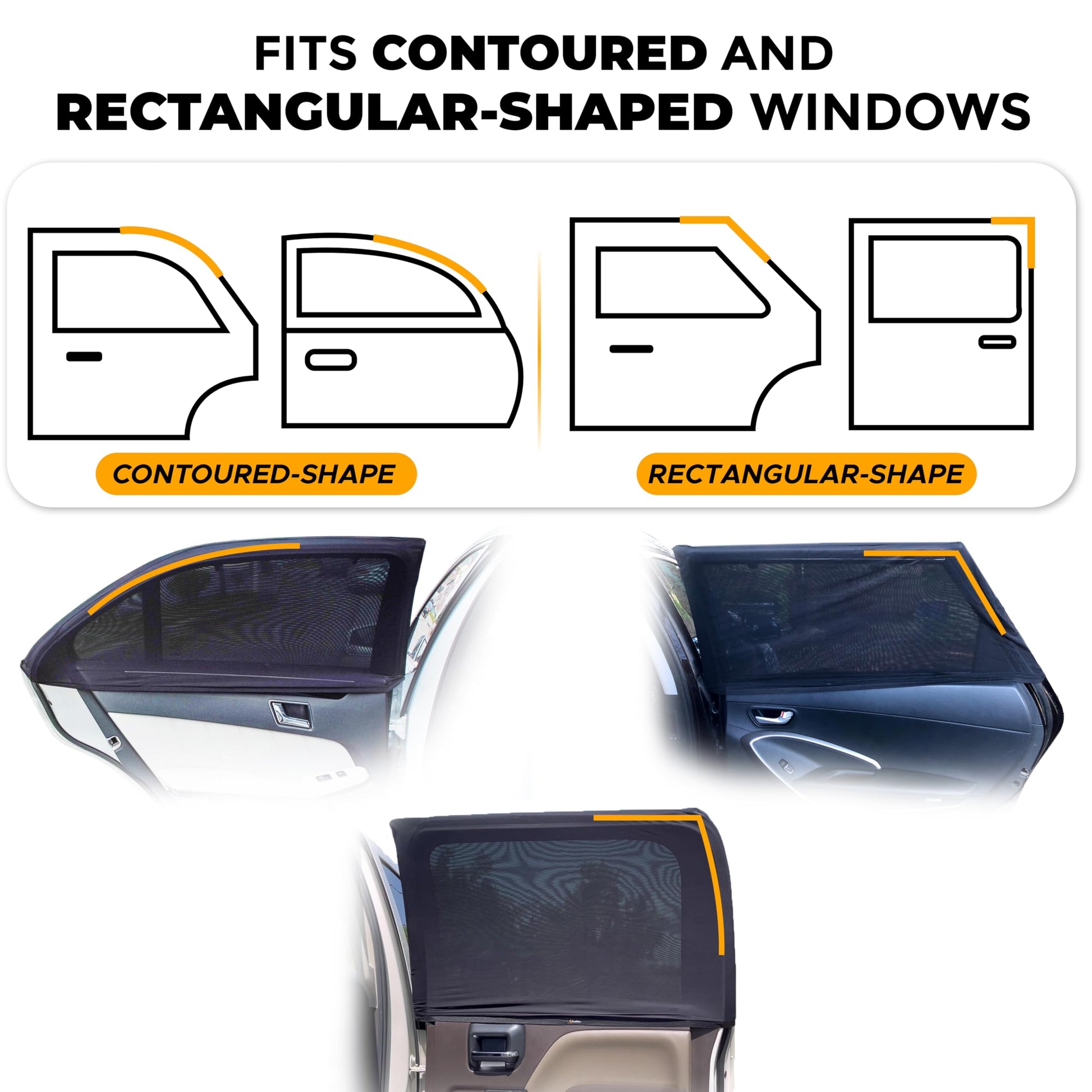 Royallure Car Sun Shade - Stretchable Side Window Covers for SUVs, Trucks & Minivans - UV Protection & Privacy - Pack of 2, XL 40 x 24 7