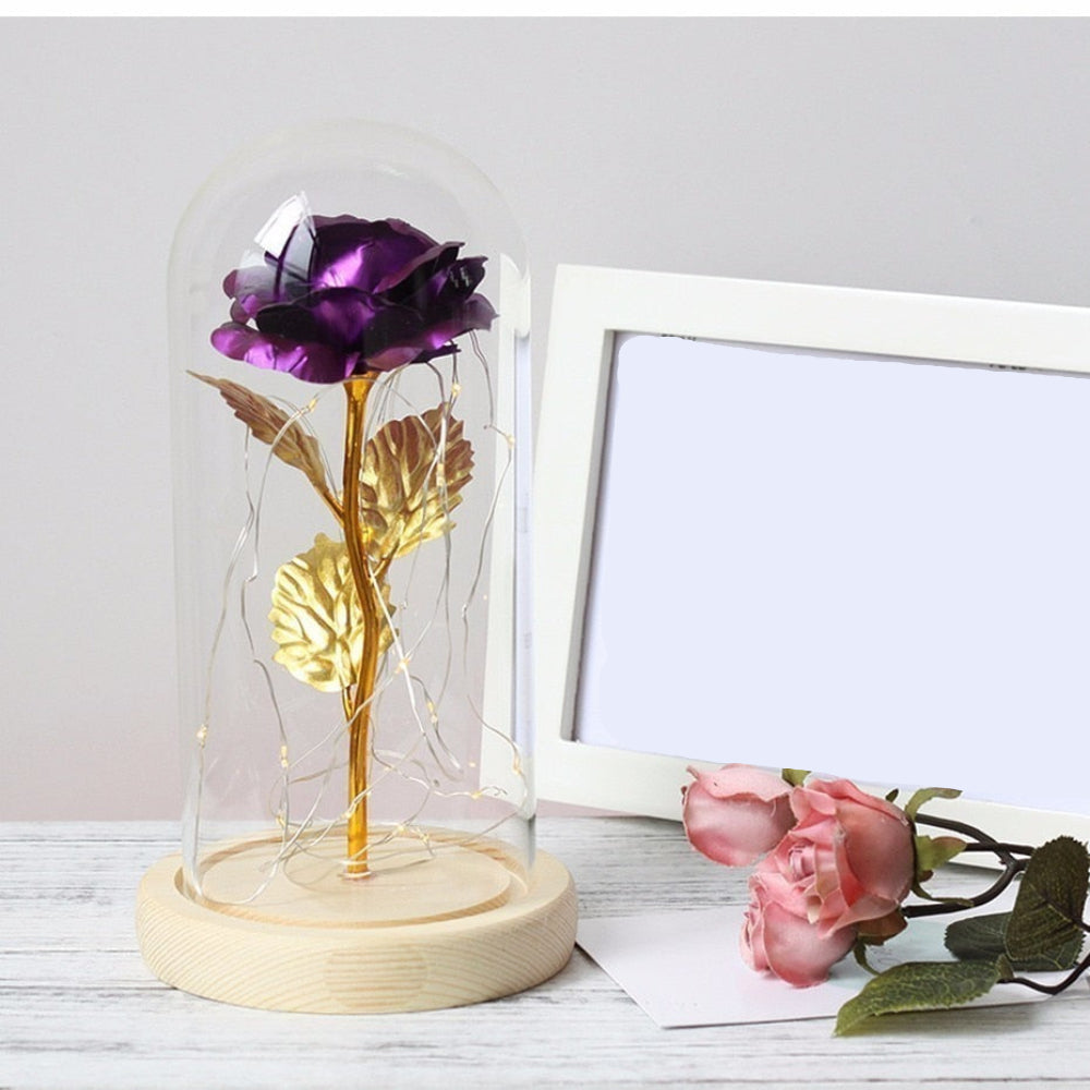 Royallure Decorative Lamp with LED Rose Glass Dome & Wooden Base, Perfect Gift 1