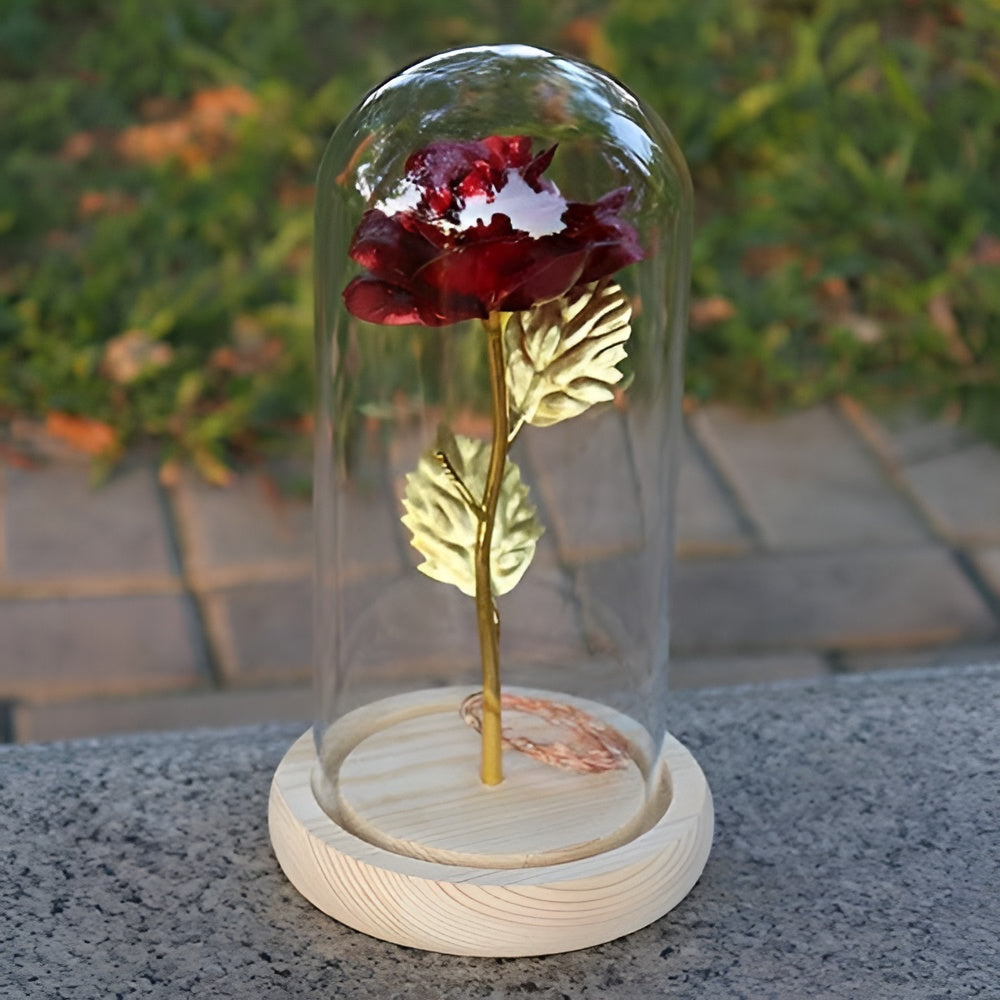 Royallure Decorative Lamp with LED Rose Glass Dome & Wooden Base, Perfect Gift 2