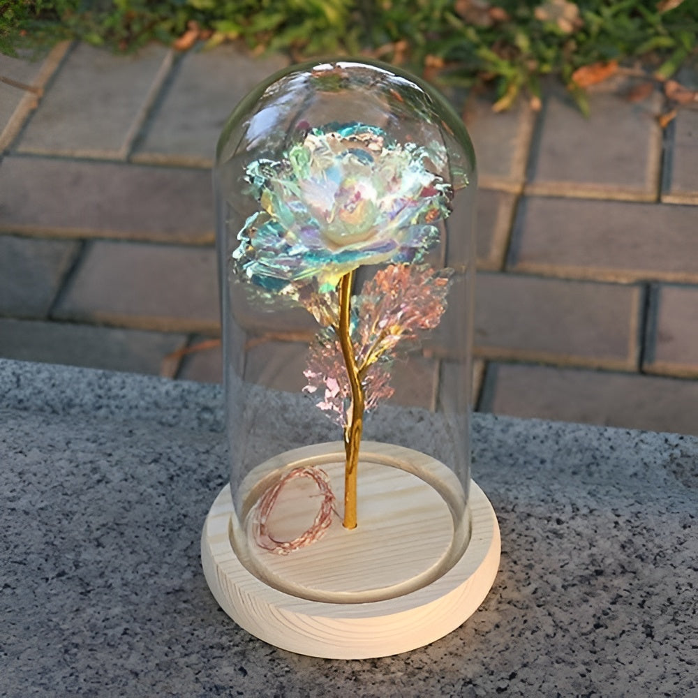 Royallure Decorative Lamp with LED Rose Glass Dome & Wooden Base, Perfect Gift 3