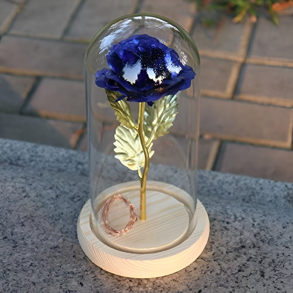 Royallure Decorative Lamp with LED Rose Glass Dome & Wooden Base, Perfect Gift 5