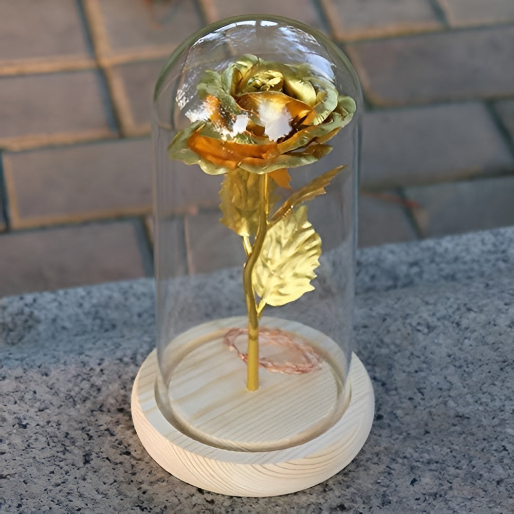 Royallure Decorative Lamp with LED Rose Glass Dome & Wooden Base, Perfect Gift 6