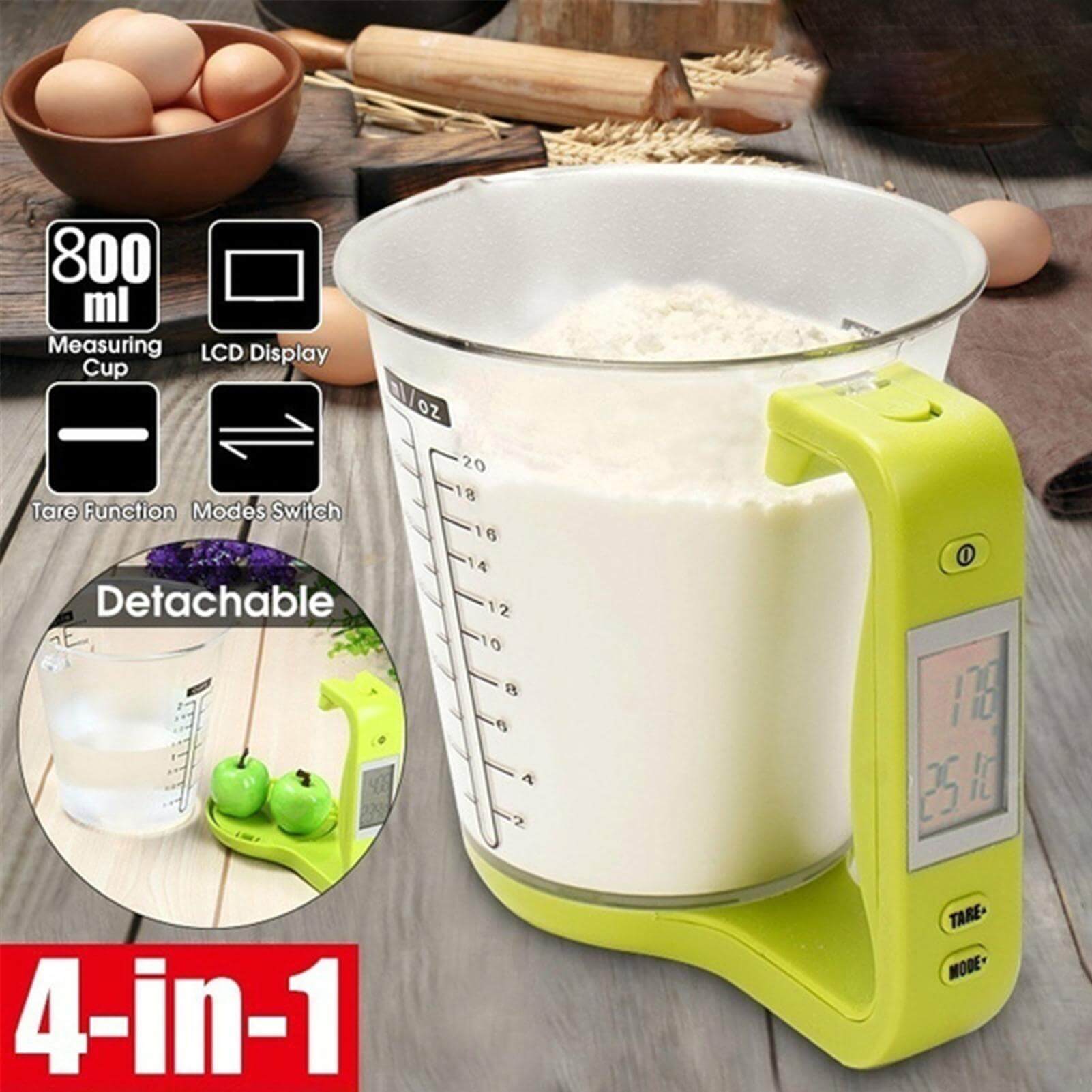 Royallure Digital Kitchen Scale with LCD Display - 4-in-1 Food Measuring Cup, 1000g Capacity, Space-Saving Design 2