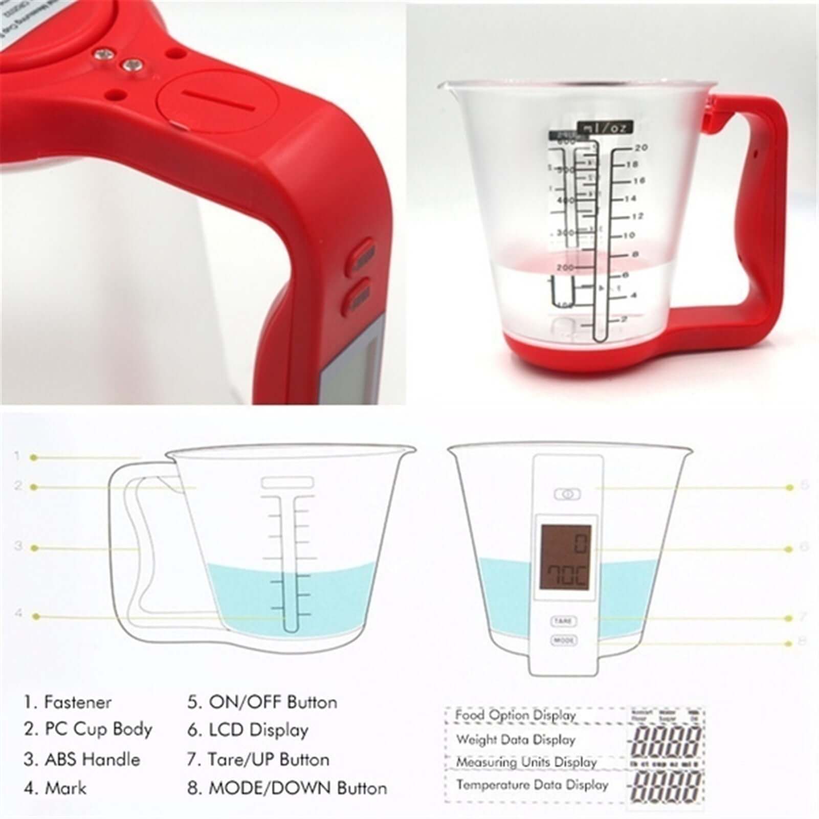 Royallure Digital Kitchen Scale with LCD Display - 4-in-1 Food Measuring Cup, 1000g Capacity, Space-Saving Design 6