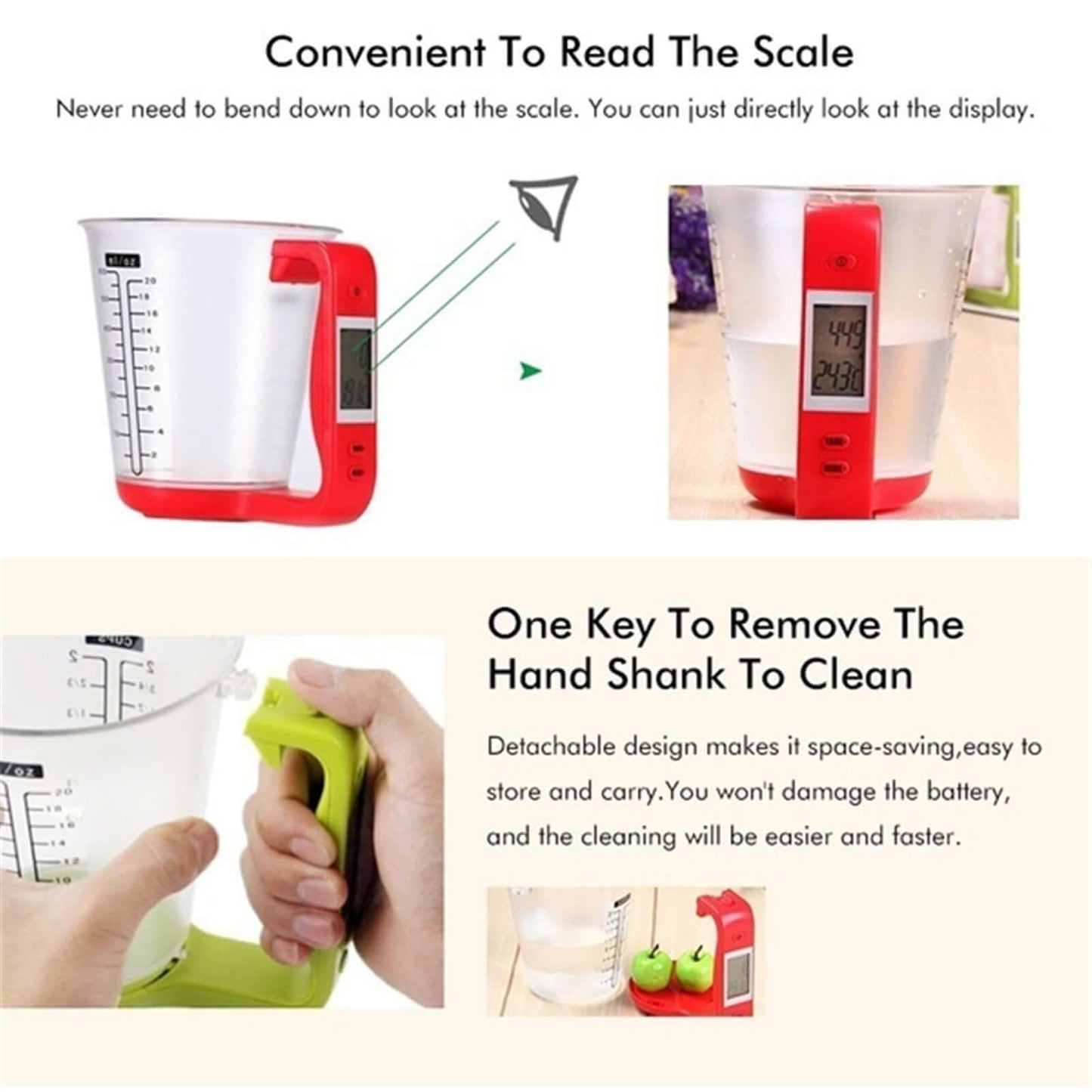 Royallure Digital Kitchen Scale with LCD Display - 4-in-1 Food Measuring Cup, 1000g Capacity, Space-Saving Design 9