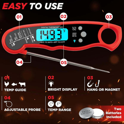 Royallure Digital Meat Thermometer with Backlit Display – Fast Accurate Food Thermometer for BBQ, Baking, and Frying 2