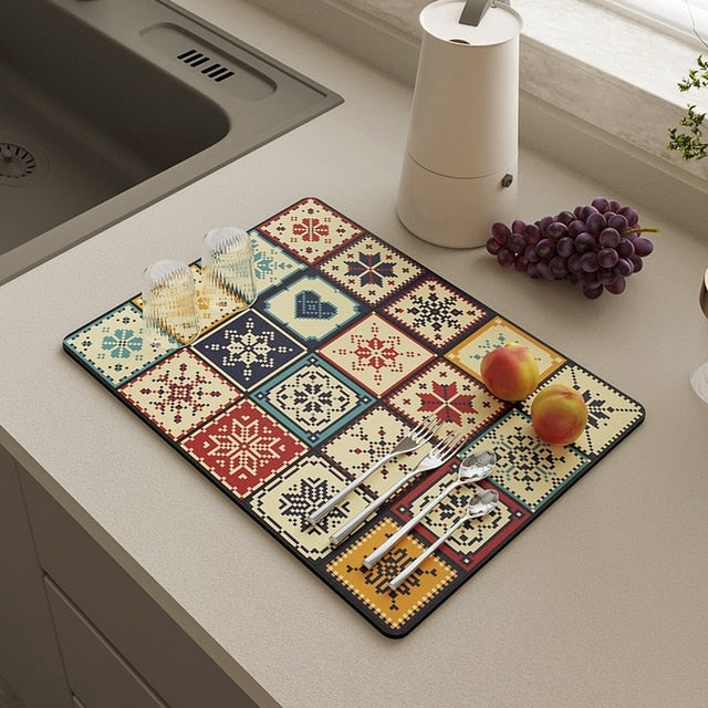 Royallure Dish Drying Mat - Absorbent Countertop Protector with Floral Design 10