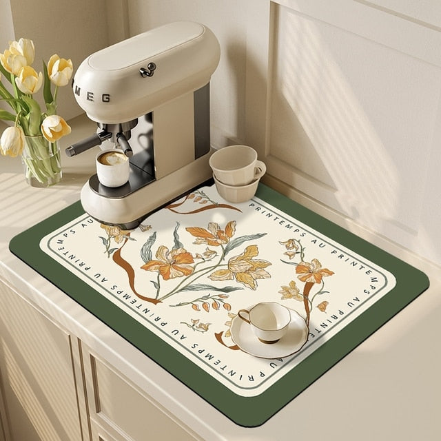 Royallure Dish Drying Mat - Absorbent Countertop Protector with Floral Design 11