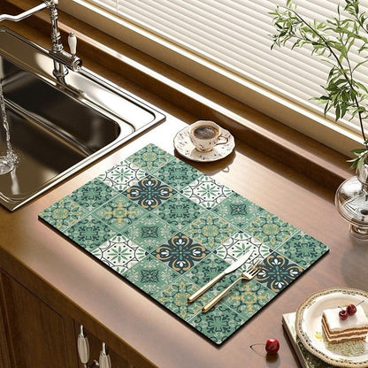 Royallure Dish Drying Mat - Absorbent Countertop Protector with Floral Design 13