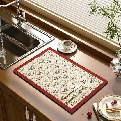 Royallure Dish Drying Mat - Absorbent Countertop Protector with Floral Design 15