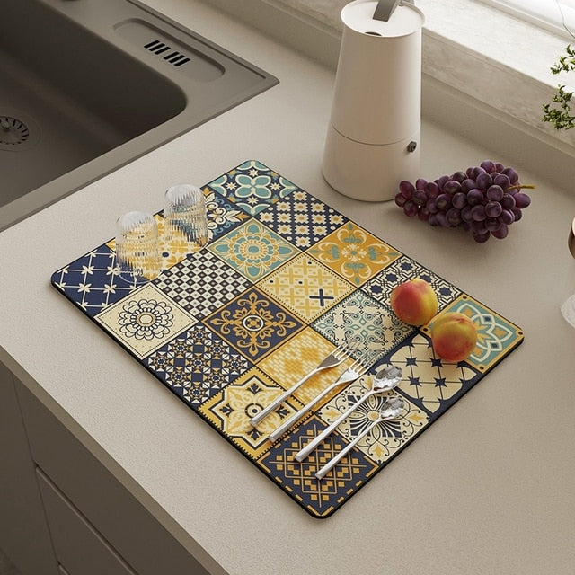 Royallure Dish Drying Mat - Absorbent Countertop Protector with Floral Design 18