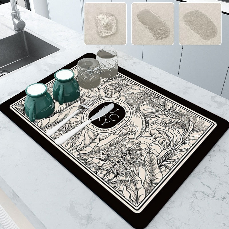 Royallure Dish Drying Mat - Absorbent Countertop Protector with Floral Design 2