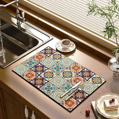 Royallure Dish Drying Mat - Absorbent Countertop Protector with Floral Design 20