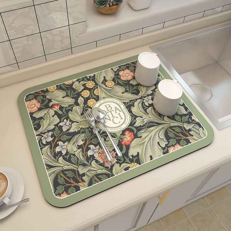 Royallure Dish Drying Mat - Absorbent Countertop Protector with Floral Design 4
