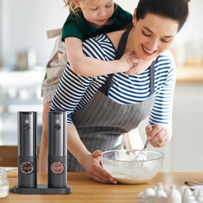 Royallure Electric Salt and Pepper Grinder Set – Rechargeable Stainless Steel, One-Handed Operation, Adjustable Grind with LED Light 7
