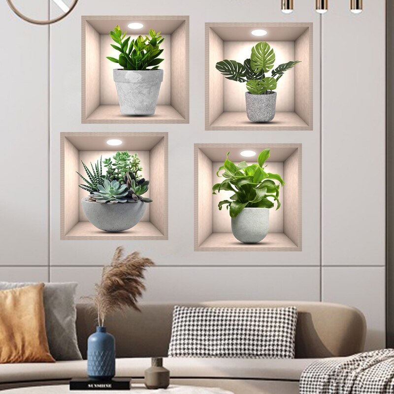 Royallure Elegant PVC Wall Decals for Home Decor, Modern Potted Plant Design 4