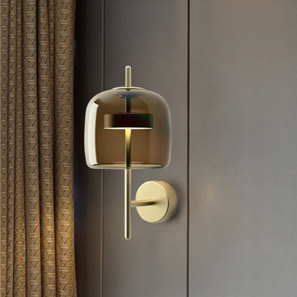 Royallure Elegant Wall Lamp with Smoked Glass Shade and Brass Finish 2