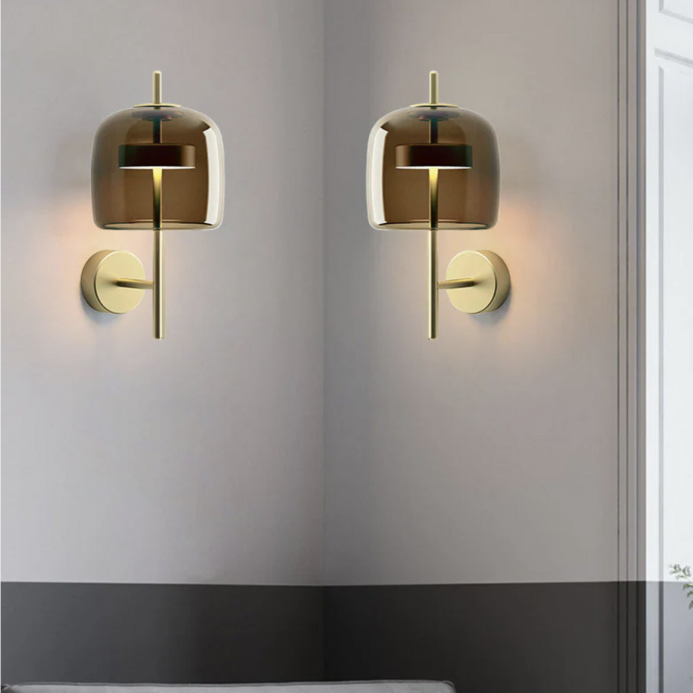 Royallure Elegant Wall Lamp with Smoked Glass Shade and Brass Finish 4