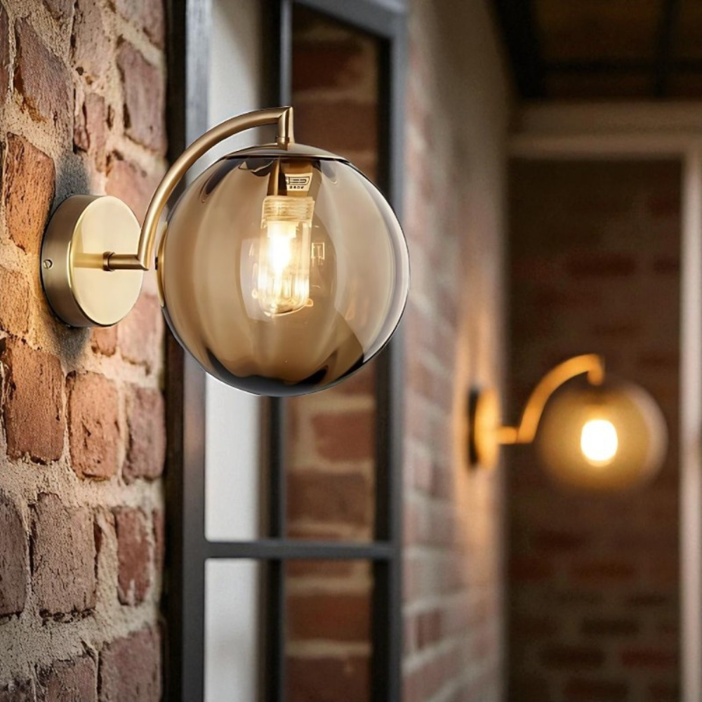 Royallure Elegant Wall Sconce Lighting with Hand-Blown Glass Globe and Brass Finish 4
