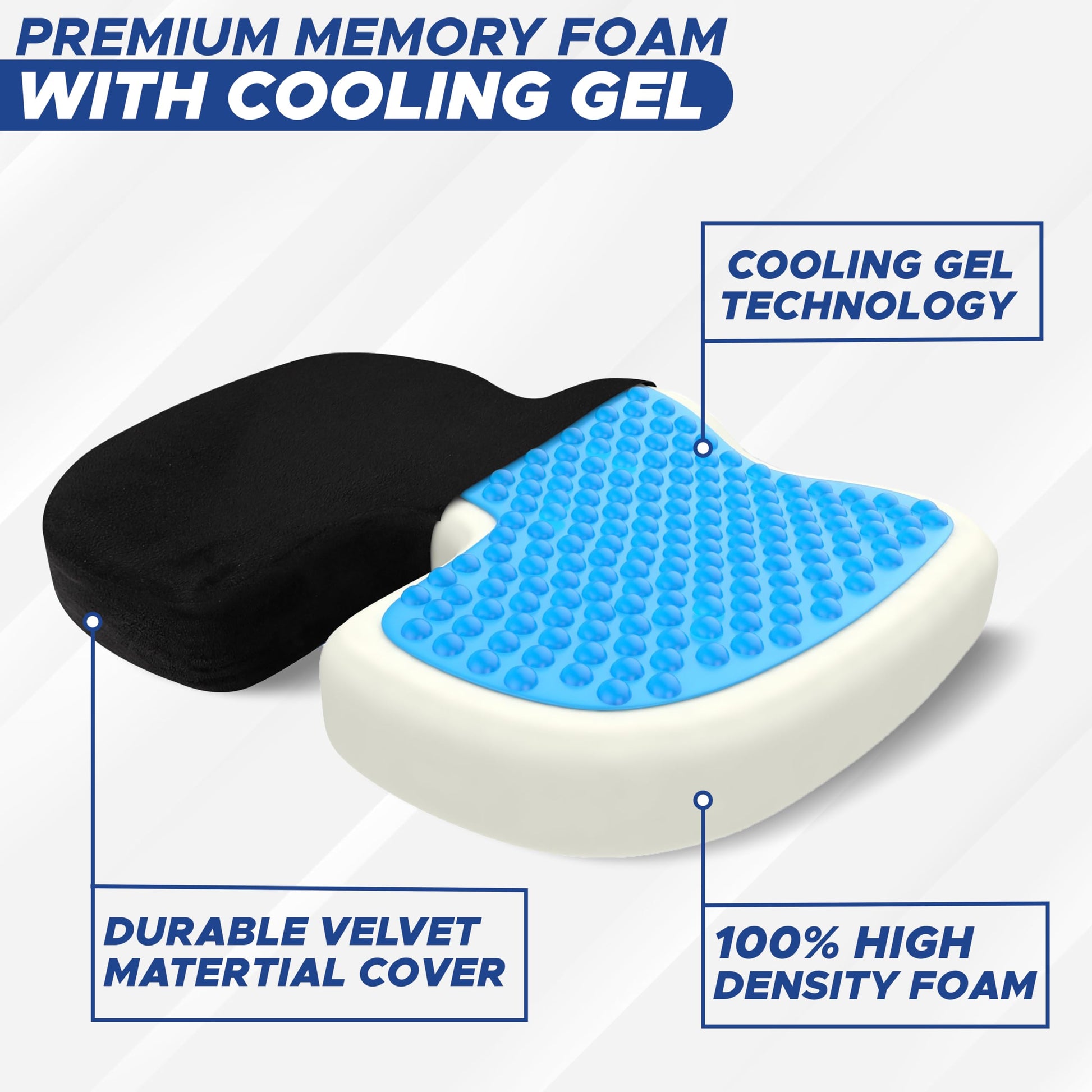 Royallure Gel Memory Foam Seat Cushion for Sciatica Relief – Ergonomic, Anti-Slip, Portable Design for Ultimate Comfort 1