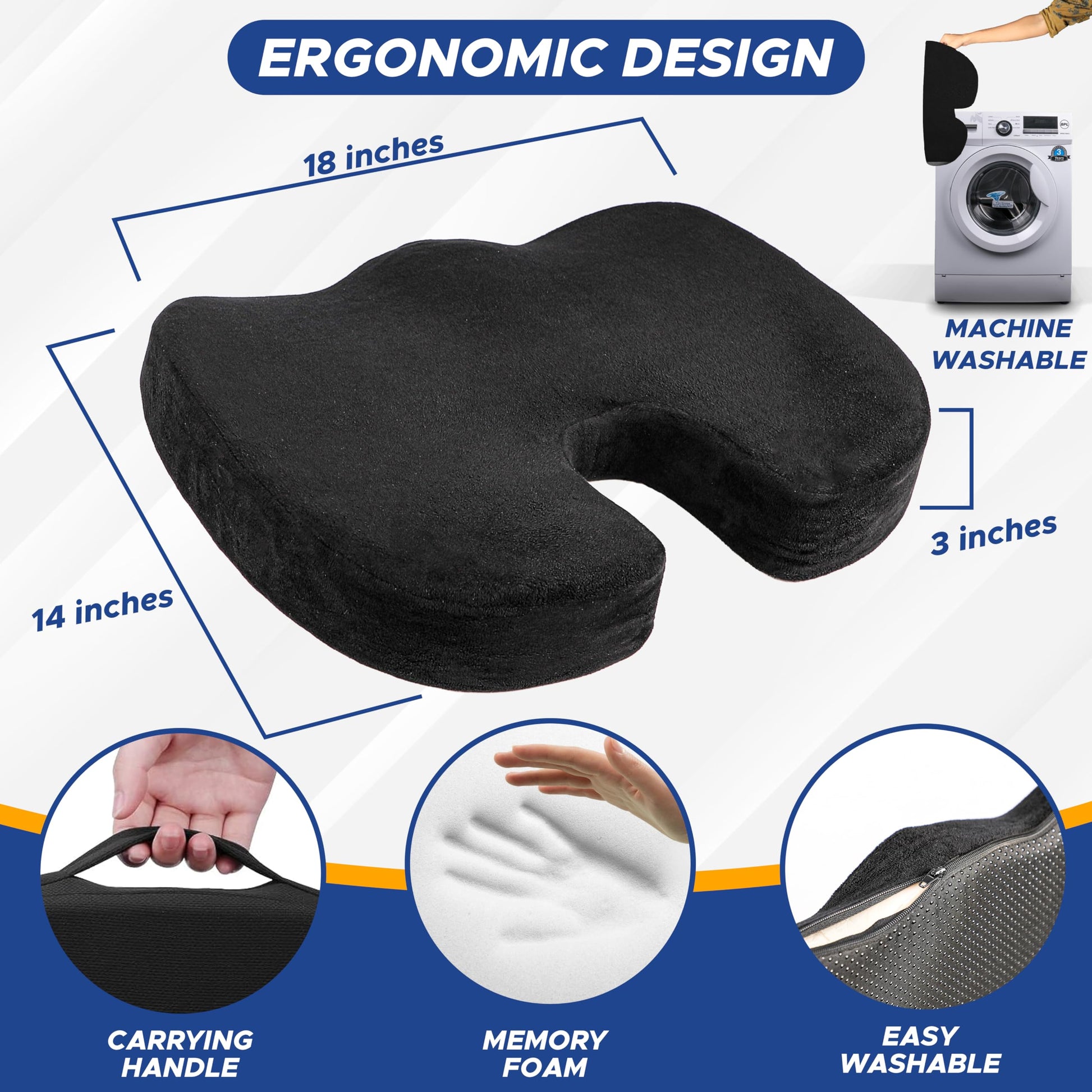 Royallure Gel Memory Foam Seat Cushion for Sciatica Relief – Ergonomic, Anti-Slip, Portable Design for Ultimate Comfort 2