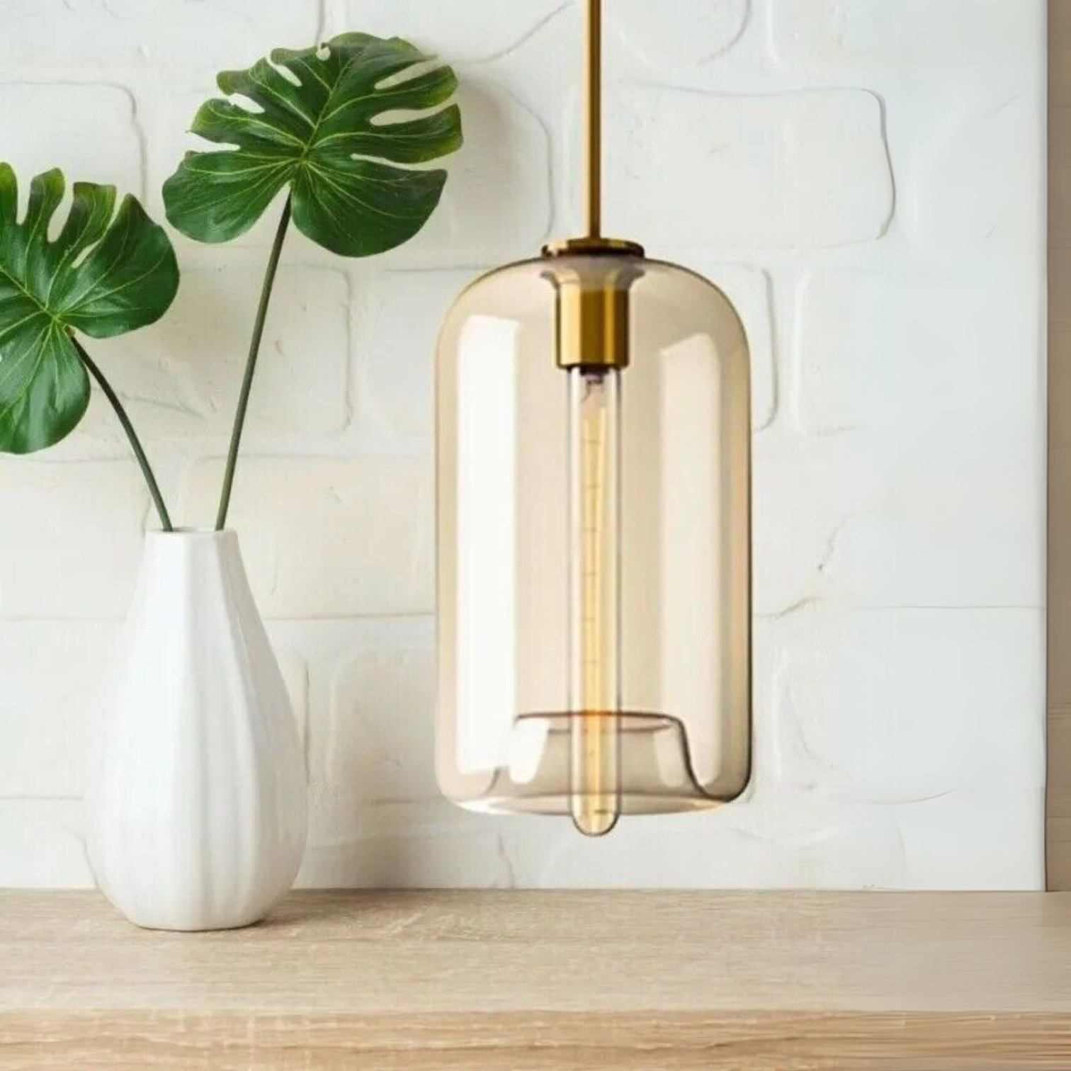 Royallure Glass Pendant Light with Hand-Blown Amber Shade for Kitchen Island 3