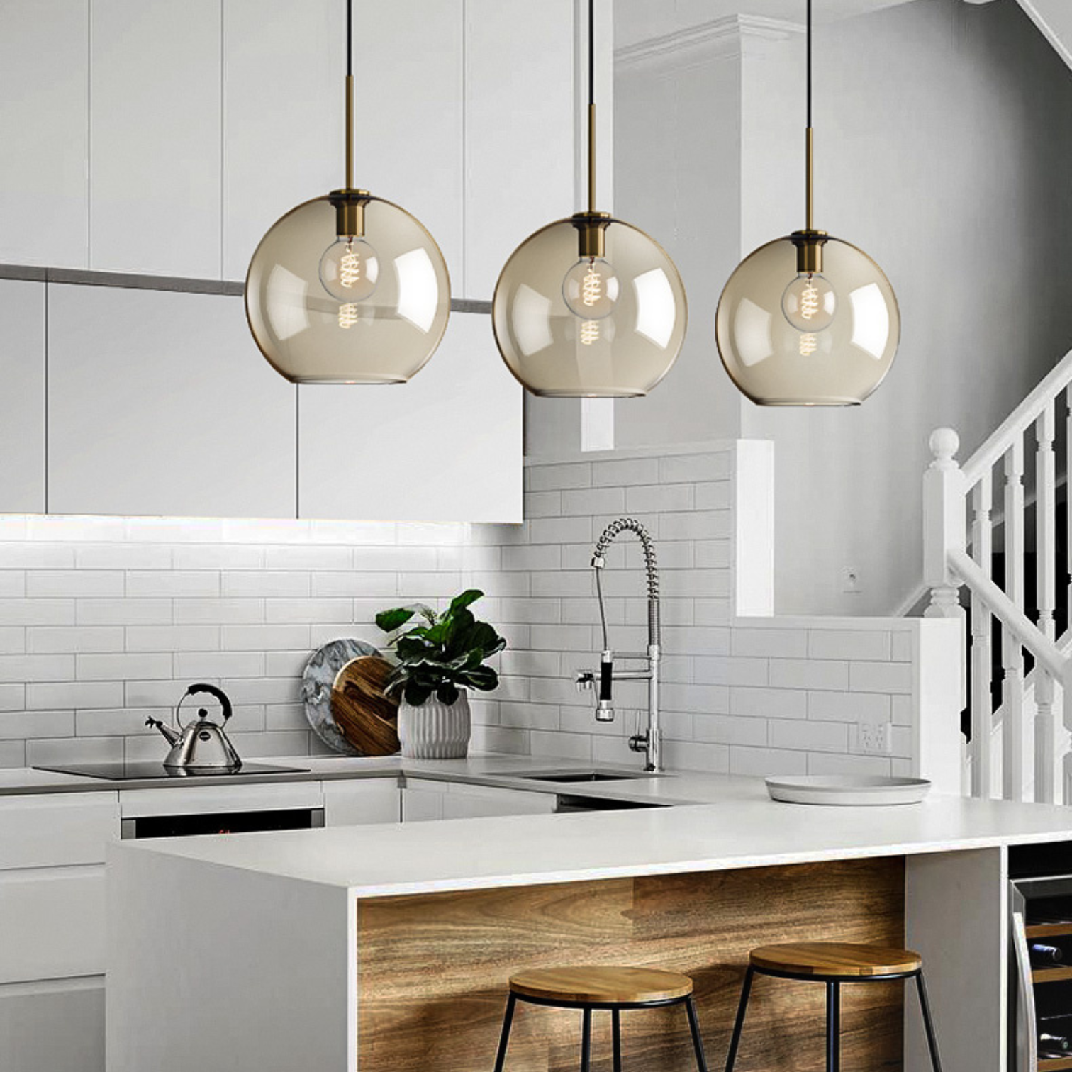 Royallure Glass Pendant Lighting with Brushed Gold Accents for Modern Kitchens 3