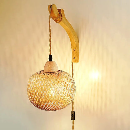 Royallure Hand-Woven Bamboo Wall Lamp – Natural Rattan Sconce Light for Living Room, Bedroom, or Hallway 3