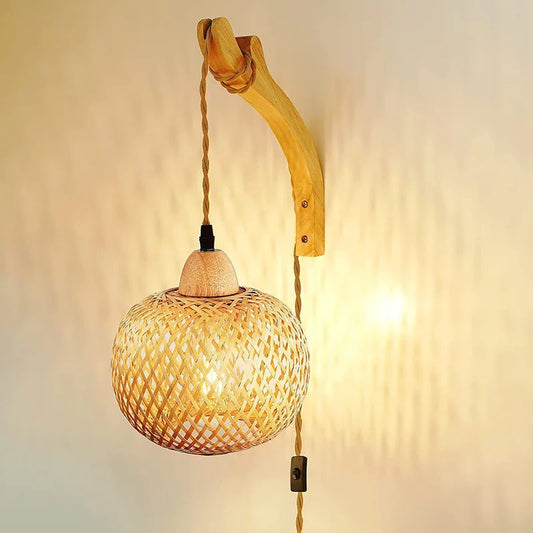 Royallure Hand-Woven Bamboo Wall Lamp – Natural Rattan Sconce Light for Living Room, Bedroom, or Hallway 3