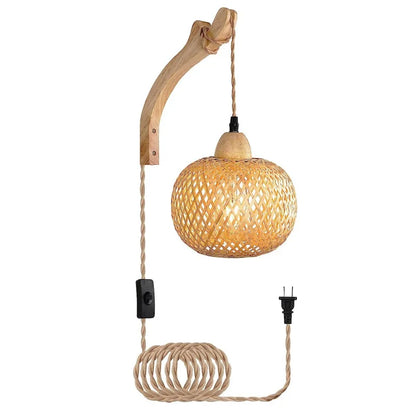 Royallure Hand-Woven Bamboo Wall Lamp – Natural Rattan Sconce Light for Living Room, Bedroom, or Hallway 6