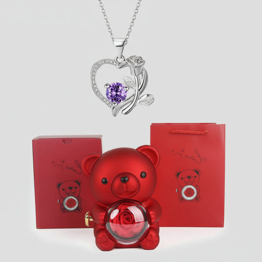 Royallure Heart Pendant Necklace with Red Zircon in Bear Gift Box for Women 0