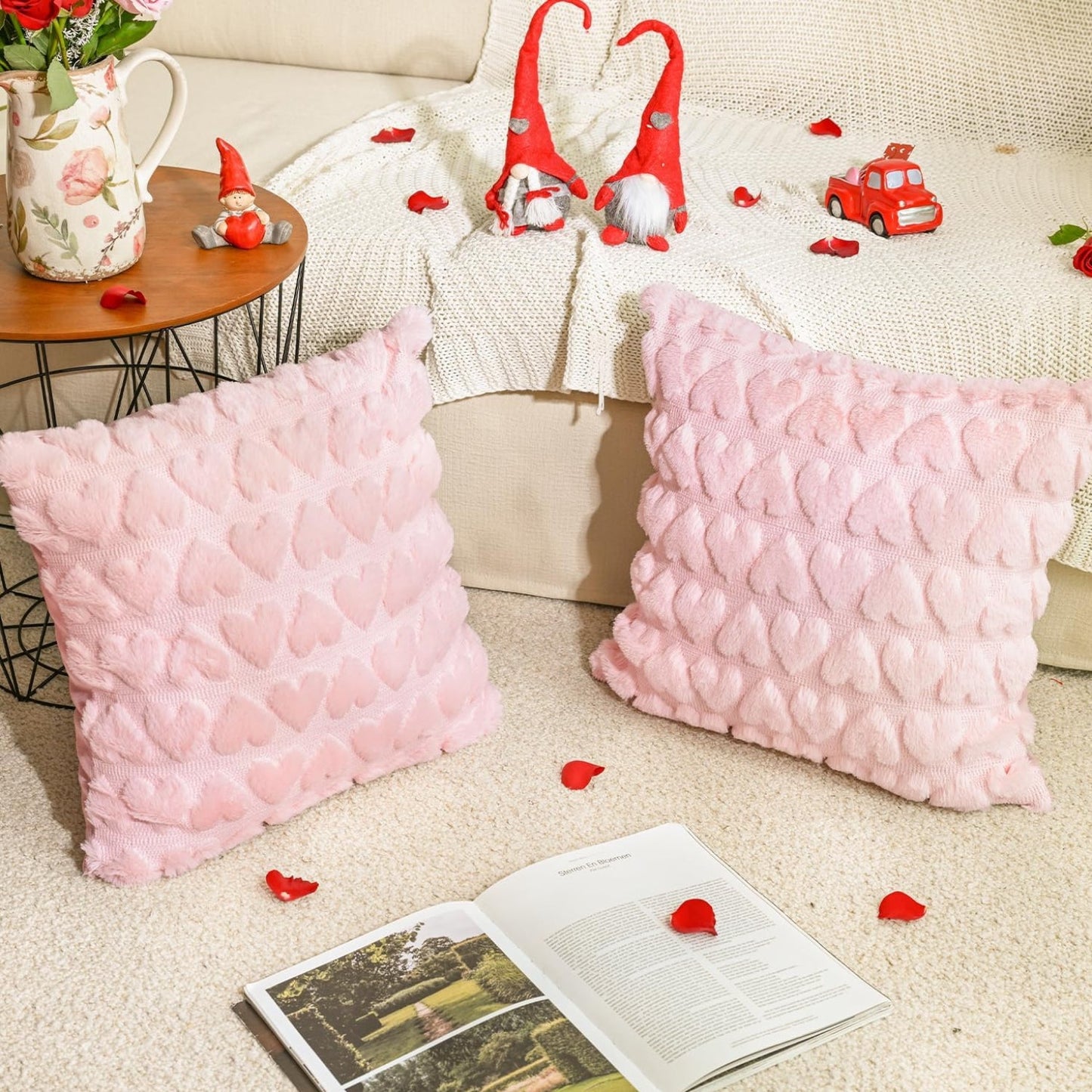 Royallure Heart Throw Pillow Covers Set of 2, Soft Faux Fur Decorative Couch Pillows 2
