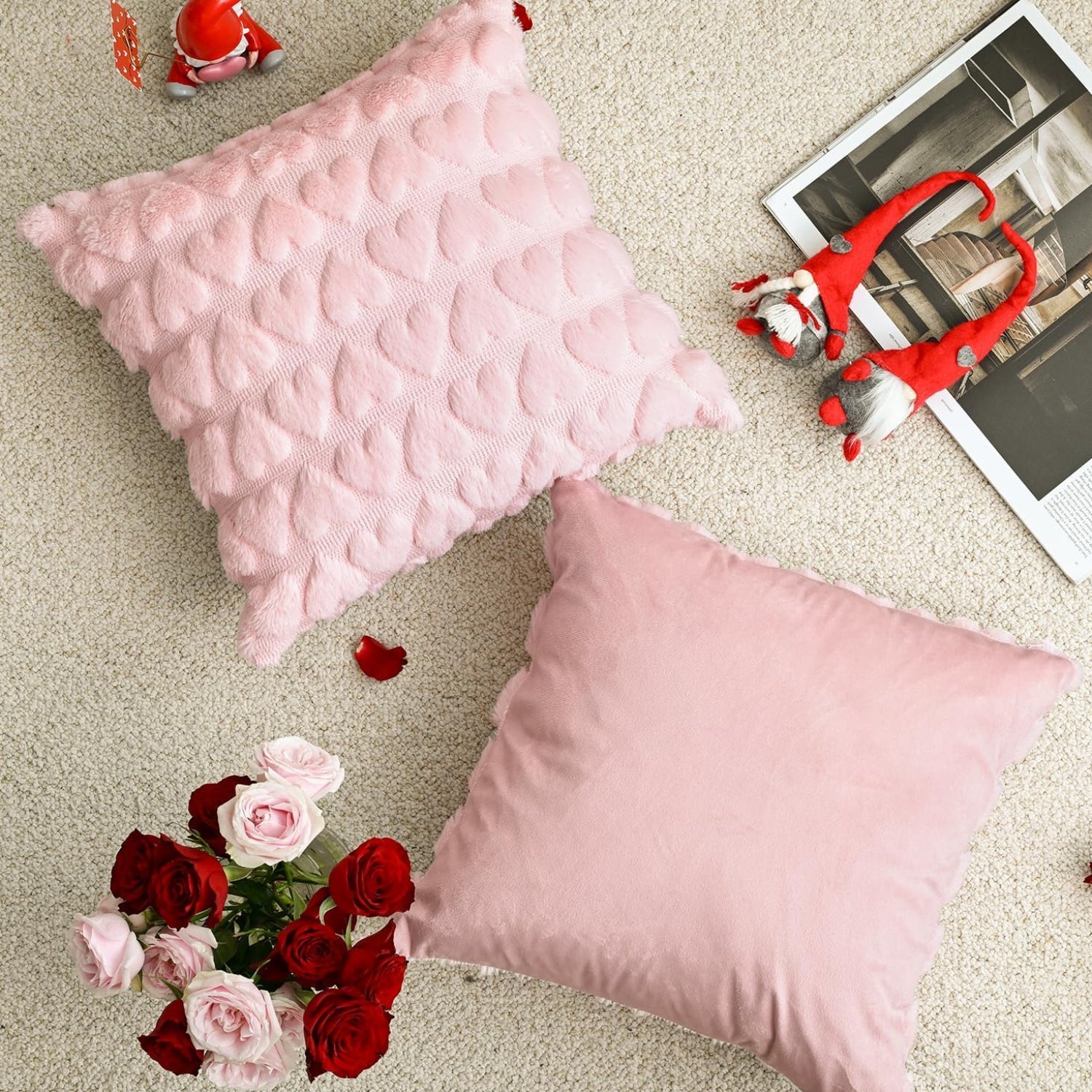 Royallure Heart Throw Pillow Covers Set of 2, Soft Faux Fur Decorative Couch Pillows 3