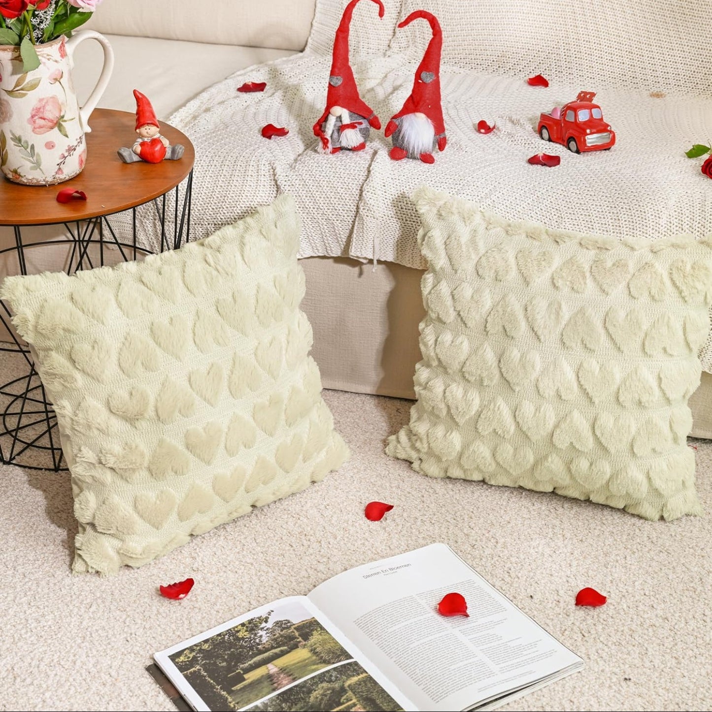 Royallure Heart Throw Pillow Covers Set of 2, Soft Faux Fur Decorative Couch Pillows 5