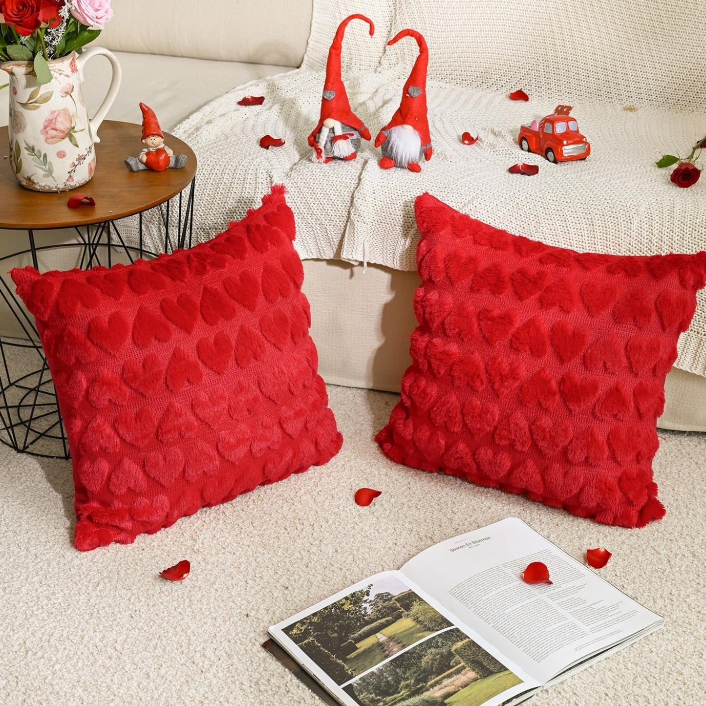 Royallure Heart Throw Pillow Covers Set of 2, Soft Faux Fur Decorative Couch Pillows 8