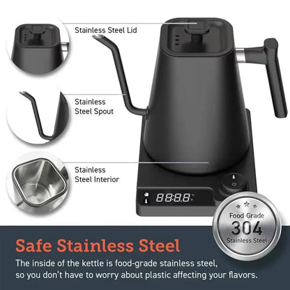 Royallure Intelligent Temperature Control Stainless Steel Coffee Pot – Electric Heating, 1.2L Capacity, Fine-Mouthed Spout 1