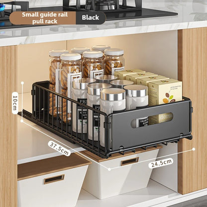 Royallure Kitchen Storage Rack with Pull-Out Basket – Space-Saving Folding Cabinet Organizer, Durable Carbon Steel, Black 9