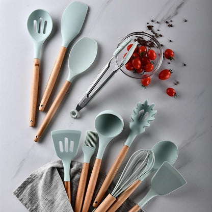 Royallure Kitchen Utensil Set - Heat Resistant Silicone Cooking Tools with Wooden Handles 1