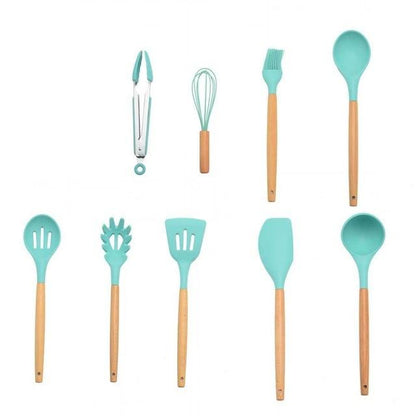 Royallure Kitchen Utensil Set - Heat Resistant Silicone Cooking Tools with Wooden Handles 10