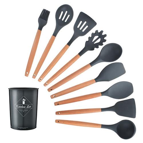 Royallure Kitchen Utensil Set - Heat Resistant Silicone Cooking Tools with Wooden Handles 12