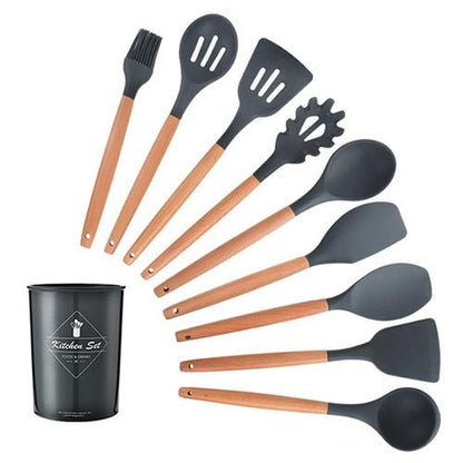 Royallure Kitchen Utensil Set - Heat Resistant Silicone Cooking Tools with Wooden Handles 12