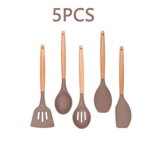 Royallure Kitchen Utensil Set - Heat Resistant Silicone Cooking Tools with Wooden Handles 14