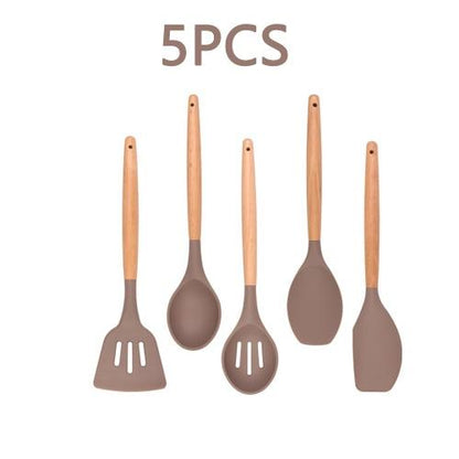Royallure Kitchen Utensil Set - Heat Resistant Silicone Cooking Tools with Wooden Handles 14